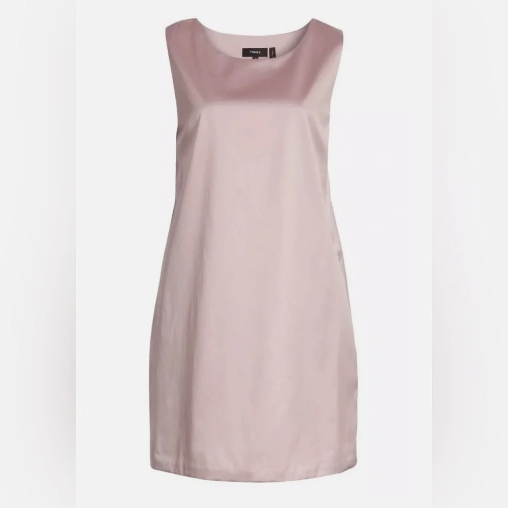 THEORY Easy Sleeveless Sheath Dress in Pink Lilac Cotton Chintz Size XL